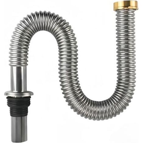 Tuyau d'évacuation flexible pour évier, siphon de cuisine flexible, résistant aux hautes températures, en acier inoxydable, siphon flexible pour lavabo (60 cm) (1/4)