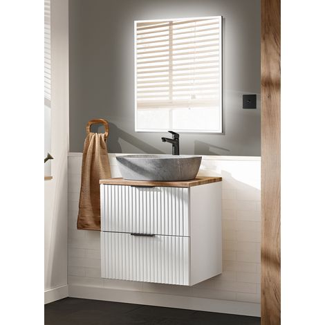 Badezimmer Waschplatz Set 2-teilig weiß ADELAIDE-56-WHITE Modern mit Eiche Nb., Front in Rillenoptik (1/5)