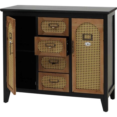 Commode de pharmacien HWC-O63, buffet, armoire, compartiments de rangement, tiroirs, aspect rotin vintage 80x91x40cm- Co (1/5)