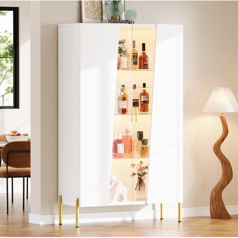 Vitrine 72x40x145 cm en MDF et verre blanc LED, rangement réglable pour salon – MEUBLIV (1/5)