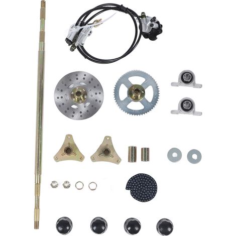 Kit complet d'essieu arrière pour kart 29 pouces : essieu, pignon, chaîne, disque de frein, étrier et moyeux de roue – pièces de rechange pour quads de 50, 70 et 90 cm³
