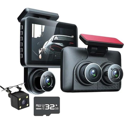3-Kanal-FHD-1080P-Dashcam, 3 Objektive, Drei-Wege-Videorecorder, 32 GB