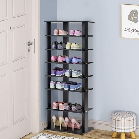 COSTWAY 7-Tier Shoe Rack, Freestanding Wooden Shoe Shelf Storage Stand, Double Row Corner Shoes Organiser Unit for Home Hallway Entryway Closet