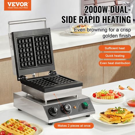 Gaufrier Commercial 2000 W, Appareil à Gaufres Belges Rectangulaires Capacité 2PCs, en Acier Inoxydable, Antiadhésif, avec Contrôle… (1/5)