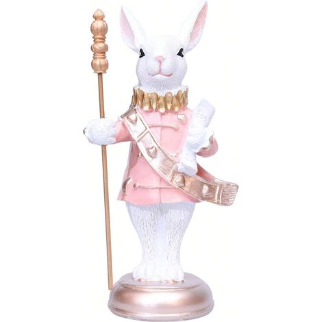 Figurine élégante de lapin de Pâques avec design de sceptre et trompette, statue de lapin en résine, décor de fête festif pour votre maison, cadeau parfait pour maman. (1/4)