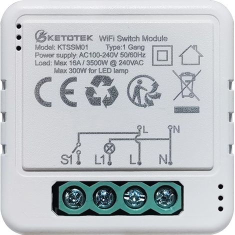 Relais Interrupteur Module Connecté WiFi 16A 220V Compatible Commutateur Interrupteur Module Intelligent 1 Weg/2 Wege, Fil Neutre Requis, Contrôle de Smart Life/Tuya App (1/5)