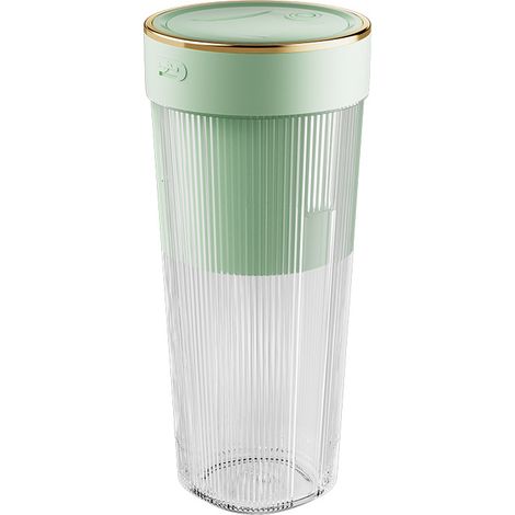 Elektrischer Entsafter mit sechs Klingen für Zuhause und Sport, tragbarer Mixer für Smoothies und Obst, 300-ml-Miniflasche und 50 W, 1200-mAh-Mixbecher, USB-aufladbar, 19 x 8 x 5,6 cm, 1 Stück, grün.