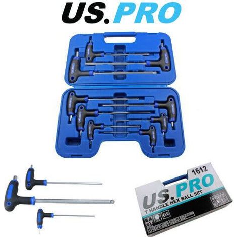 US PRO Hex Keys 9pc T Handle Hex Ball Set Allen Key 2mm - 10mm Ball End 1612 (1/4)