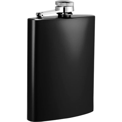 Borraccia in acciaio inox a tenuta stagna, 220 ml, finitura opaca, con imbuto e ampia apertura (nera) (1/5)