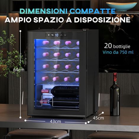 Cave à vin 20 bouteilles, capacité 53 L, porte en verre anti-UV et clayettes réglables, noire (1/5)