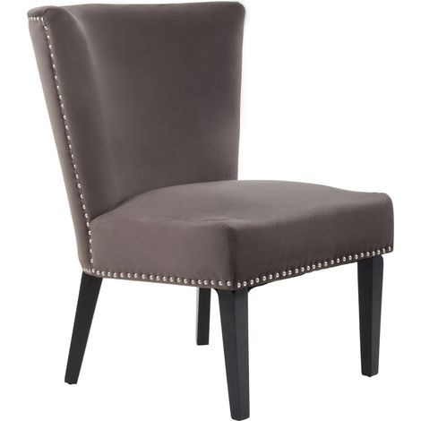 Interiors by Premiers Grey Velvet Dining Chair, Dining Room Accent Chair, Velvet Upholstered Wing Chair with Wooden Legs (1/5)