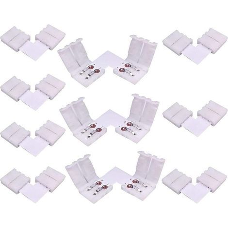 10pcs Connecteur LED Strip à 2 Broches Forme de L Connecteur d'angle à Ruban LED Connecteur Rapide à Angle Droit pour 10mm de Large Couleur Unique Bande LED SMD 5050 5630, Soudage Gratuit [Classe éner (1/5)