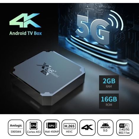 Décodeur multimédia SUNNZO NOUVEAU Smart TV Box Android 9.0 X96mini 5G S905W4 Quad Core 2GB 16GB
