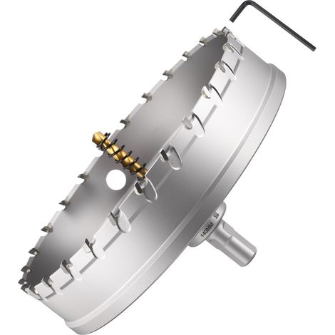 Kit de scie-cloche en carbure de tungstène avec foret central, clé hexagonale et ressort – pour métaux durs, tôles en acier inoxydable, tubes carrés, fibre de verre, argent (1/5)