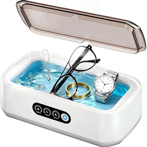 Ultraschallreiniger 650 ml, Brillenreiniger 49 kHz mit 3 digitalen Timer-Modi, Ultraschallreiniger für Brillen, Schmuck, Ringe und Zahnprothesen (1/5)