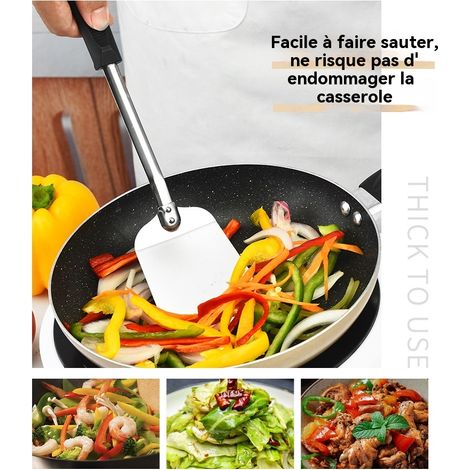 Spatule en acier inoxydable, manche long anti-chaud, spatule plate résistante à haute température (1/4)