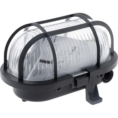 Luce esterna ovale IP44 a plafone con diffusore, nero (1/4)