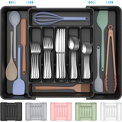Organisateur couverts extensible grande taille, porte-ustensiles réglable tiroir cuisine sans BPA (1/5)