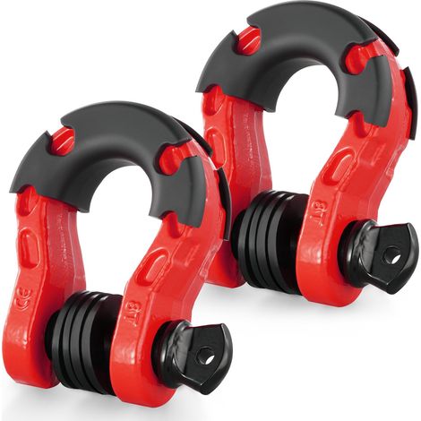 Manille à anneau D 19 mm, lot de 2 manilles de remorquage acier allié, résistance à rupture 30 t avec goupille à vis 22 mm, isolateurs et rondelles, récupération pour VTT, camions, jeep, rouge (1/5)