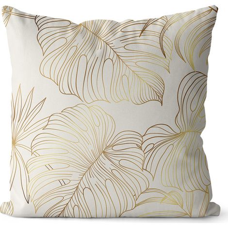 Juego de 2 fundas de cojín con estampado de hojas doradas, 45 x 45 cm, terciopelo suave, estampado decorativo dorado, funda de almohada para sofá, cama, sillas, coche, decoración del hogar. (1/4)