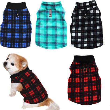 4 pulls pour chien, polaire douce, chemise à carreaux tendance pour petits chiens et chats