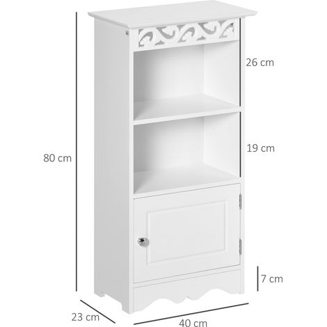 Meuble bas et armoire à 2 étagères avec porte en MDF blanc pour salle de bain, dimensions : 40 cm (L) x 23 cm (P) x 80 cm (H), blanc