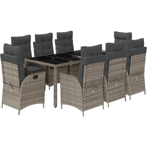 Maison Exclusive - Set da Pranzo da Giardino 9 pz con Cuscini in Polyrattan Grigio (1/5)