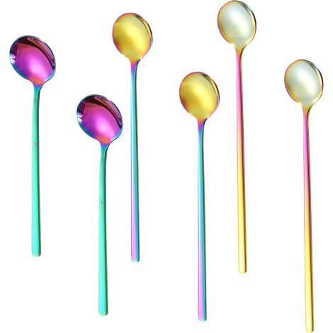 Cuillère À Thé Glacé - Cuillère À Cocktail - Acier Inoxydable - Long Manche - Pour Maison Bureau Restaurant - Lot De 6 (1/5)