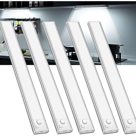 Schrankbeleuchtung Unterbauleuchte Küche Led Bewegungsmelder - 20CM Weiß 5 Stück Kabellos Unterschrank Lichtleiste mit USB Aufladbar Akku Unterbau Küchen Beleuchtung für Kleiderschrank Unterschrank (1/5)