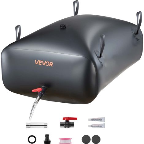 VEVOR ​Vejiga del Almacenamiento de Agua con Válvula 330 L, Bolsa de Agua de PVC Doble Capa 1000D, Portátil y Plegable, Resistente a Fugas, para Autocaravanas, Camiones, Uso en Exteriores, Negro
