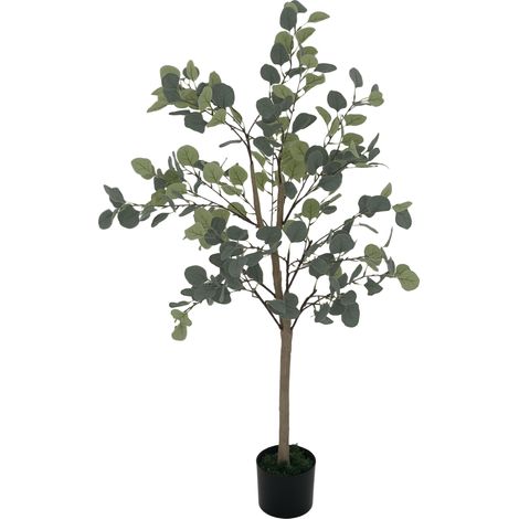 Pianta artificiale decorativa di eucalipto da 120 cm con 230 foglie sintetiche in vaso per interni.