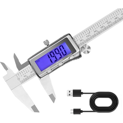 Beyamis Pied coulisse numérique 150mm - LCD rétroéclairé acier inoxydable (1/5)
