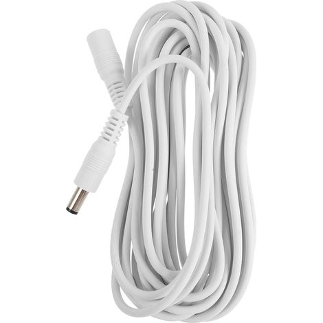 Câble d'alimentation d'une Longueur de 5 m (16,4 pi), 5,5 mm x 2,1 mm, mâle-Femelle, Cordon d'alimentation pour caméras de sécurité, IP, routeurs, Bandes LED et Plus (Blanc). (1/5)