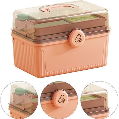 Boîte de rangement médicaments 3 étages, grande capacité, étanche, antichoc, portable, pour maison et extérieur, rose sakura (1/5)