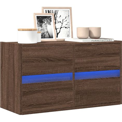 TV-Wandschrank mit LED-Beleuchtung Braun Eiche-Optik 80x31x45cm