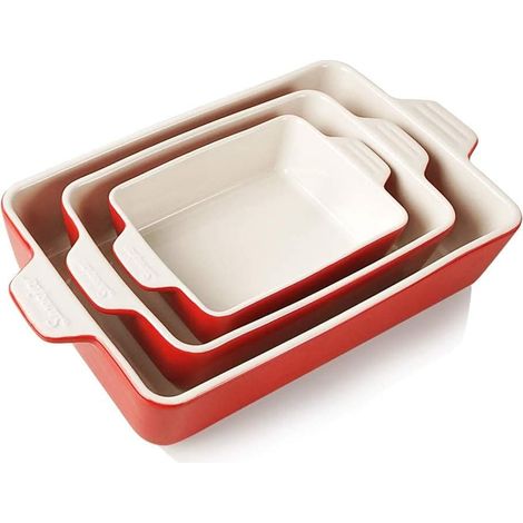 Ensemble de plats de cuisson rectangulaires en céramique pour lasagnes, cuisine, gâteaux, dîners, banquets et usage quotidien, cocottes 30 x 20 x 7 cm (Rouge) (1/5)