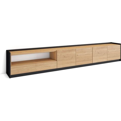 Skraut Home - Mueble TV, Televisión, 310x37x50cm, Para TV hasta 80", Roble y negro (1/5)