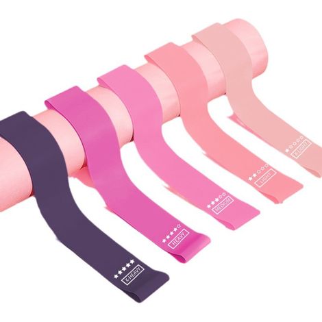 Bandas elásticas de resistencia de TPE para fitness, yoga y modelado corporal, color rosa degradado, juego de 5 unidades. (1/2)
