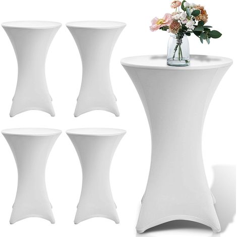 TolleTour 5er Set Stehtischhusse Stretch Weiß – Elastische Husse für Bistrotisch Ø 80–85 × 110 cm mit 4 Fußlaschen