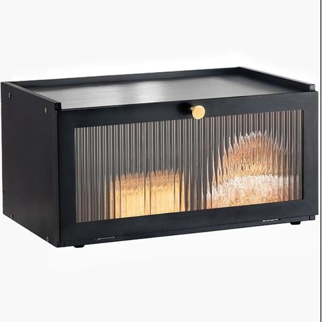 Boîte à pain en bambou moderne Porte-pain de cuisine grande capacité noire Conteneur à pain (1/5)