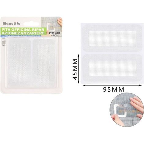 TrAdE Shop Traesio - Set 4 Toppe Adesive A Rete Bianca Per Riparazione Fori Strappi Zanzariere 45x95mm 622152 - (1/3)