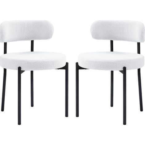 Lote de 2 sillas de comedor en poliéster con respaldo y patas de metal, blanco crema (1/5)