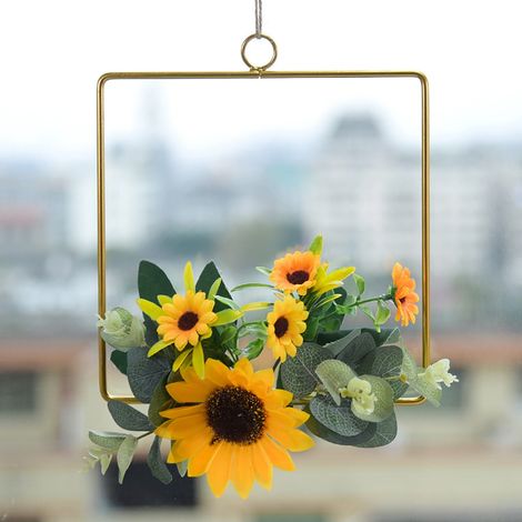 Couronne Murale - Couronne en Anneau Métallique avec Fleur Artificielle - Décoration Murale pour Mariage, Chambre d'Enfant ou Intérieur - 1 Pièce (1/5)