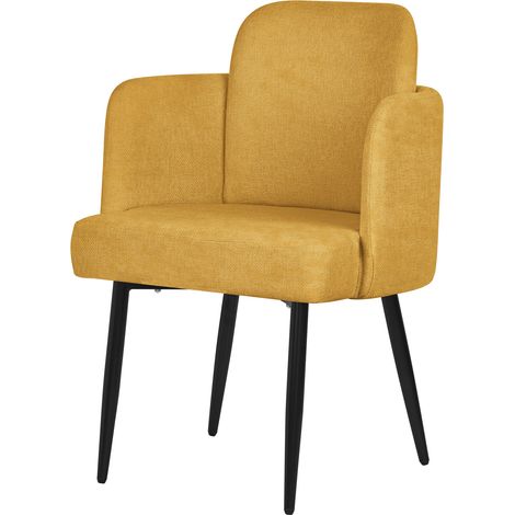 ML-Design Poltrona da Sala Pranzo Senape con Rivestimento in Tessuto, con Gambe in Metallo, Sedia da Cucina con Braccioli e Schienale in Rattan, Poltroncina Imbottita, Sedia Ergonomica per Soggiorno