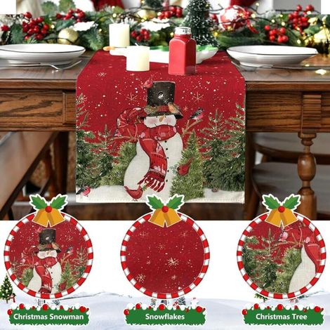 33 x 183 cm, Chemin de Table de Noël en Lin Rouge, Nappe Rectangulaire de Chemins de Table de Noël pour Décorations de Table (1/4)