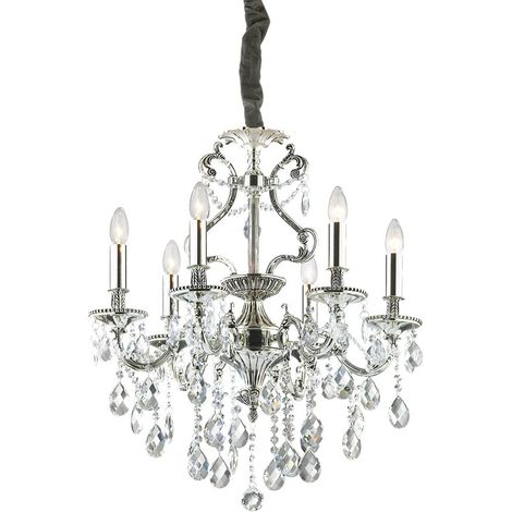 Lampadario Classico Gioconda Metallo-Cristallo Argento 6 Luci E14