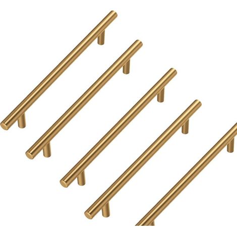 Lot de 5 goldenwarm Poignee Meuble Dorée Laiton Brossé Poignée Placard Cuisine Doree en Acier Inoxydable Entraxe 160mm (1/5)