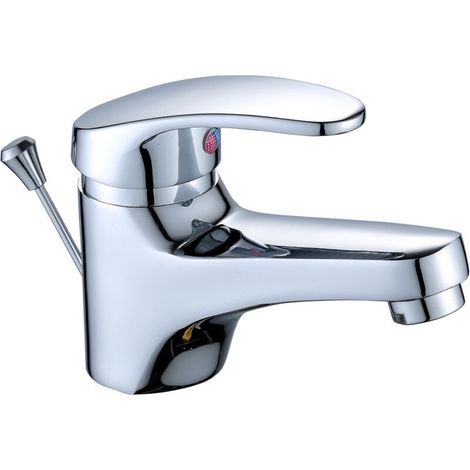 Mitigeur de lavabo chromé,Mitigeur d'Evier, Robinet de Cuisine Monocommande, Les Conduites d'eau Chaude et Froide (1/4)