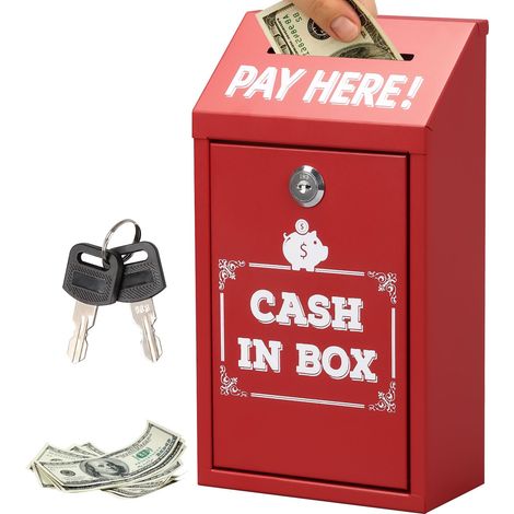 Coffre-Fort avec 2 Clés, Boîte de Serrure à Clé, Boîte de Sécurité à Domicile/Bureaux, Coffre Argent Billet, Pour la Sécurité à Domicile, Boîte de Rangement Sécurisée (Rouge) (1/5)