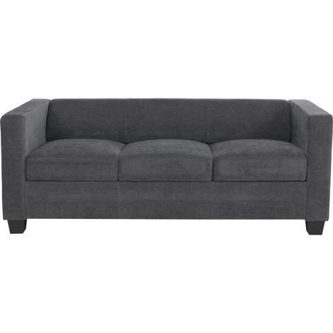 [NEUWERTIG] 3er Sofa Lille, Couch Loungesofa 3-Sitzer, Nosagfederung Stoff/Textil Chenille (260g/m²) 190cm dunkelgrau (1/5)
